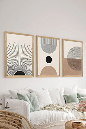 3 Parça Ahşap Çerçeve Görünümlü MDF Poster Tablo Seti - Set 12