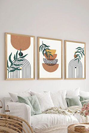 3 Parça Ahşap Çerçeve Görünümlü MDF Poster Tablo Seti - Set 130