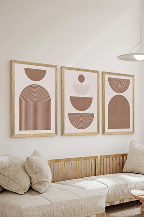 3 Parça Ahşap Çerçeve Görünümlü MDF Poster Tablo Seti - Set 43