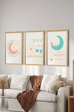 3 Parça Ahşap Çerçeve Görünümlü MDF Poster Tablo Seti - Set 29