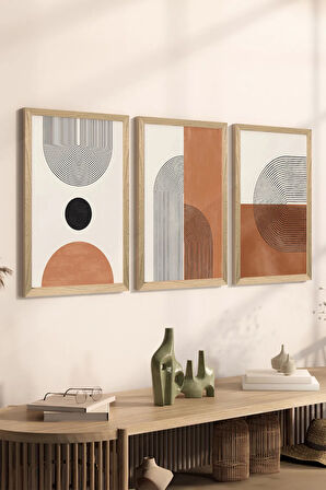 3 Parça Ahşap Çerçeve Görünümlü MDF Poster Tablo Seti - Set 10