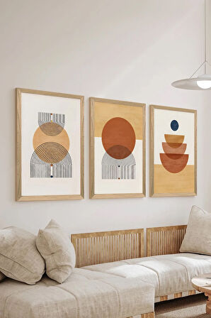 3 Parça Ahşap Çerçeve Görünümlü MDF Poster Tablo Seti - Set 7