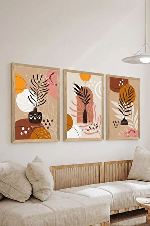 3 Parça Ahşap Çerçeve Görünümlü MDF Poster Tablo Seti - Set 117