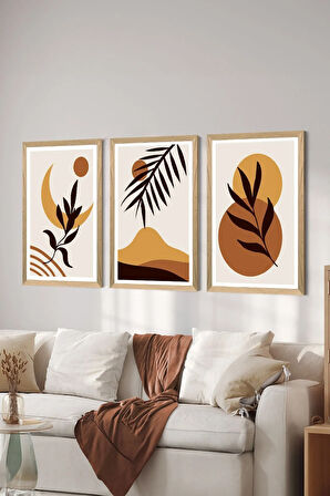 3 Parça Ahşap Çerçeve Görünümlü MDF Poster Tablo Seti - Set 104