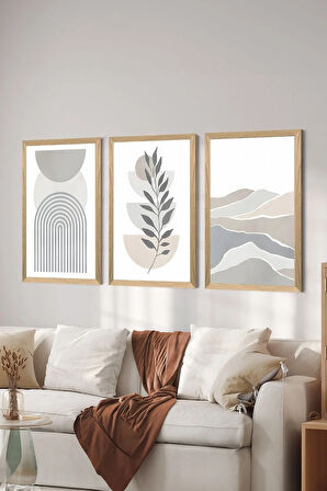 3 Parça Ahşap Çerçeve Görünümlü MDF Poster Tablo Seti - Set 65