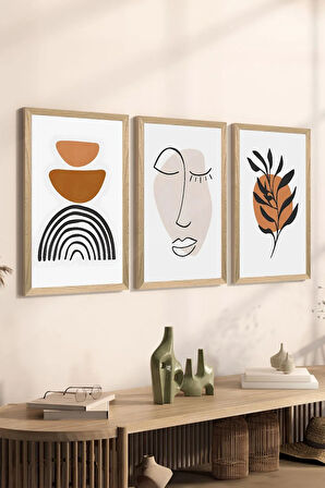 3 Parça Ahşap Çerçeve Görünümlü MDF Poster Tablo Seti - Set 66