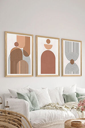 3 Parça Ahşap Çerçeve Görünümlü MDF Poster Tablo Seti - Set 68
