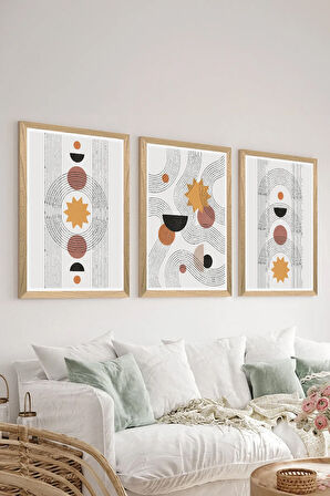 3 Parça Ahşap Çerçeve Görünümlü MDF Poster Tablo Seti - Set 111