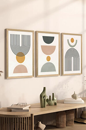 3 Parça Ahşap Çerçeve Görünümlü MDF Poster Tablo Seti - Set 86
