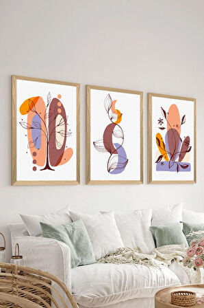 3 Parça Ahşap Çerçeve Görünümlü MDF Poster Tablo Seti - Set 99