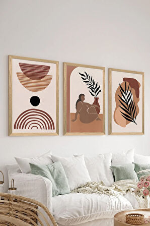 3 Parça Ahşap Çerçeve Görünümlü MDF Poster Tablo Seti - Set 36