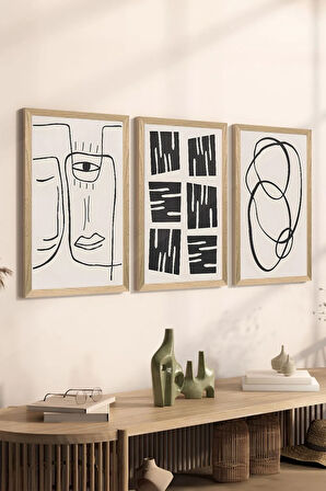 3 Parça Ahşap Çerçeve Görünümlü MDF Poster Tablo Seti - Set 70