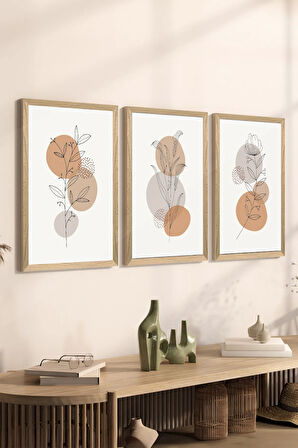 3 Parça Ahşap Çerçeve Görünümlü MDF Poster Tablo Seti - Set 120