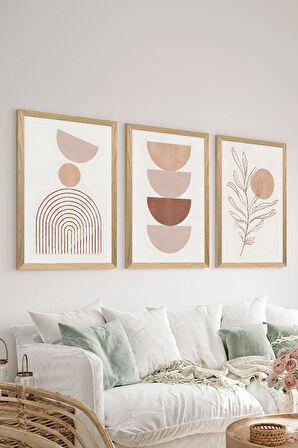 3 Parça Ahşap Çerçeve Görünümlü MDF Poster Tablo Seti - Set 44