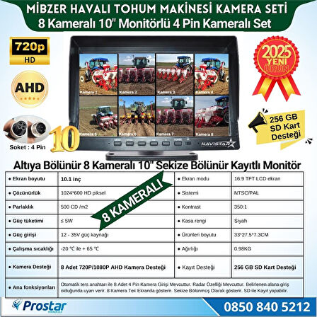 Mibzer için 8 Kameralı 10 inç Sekize Bölen Monitör Kayıtlı 256 Gb Sd Kart Destekli