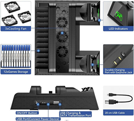 PS4 3 Soğutma Fanlı Stand Şarj Dock Playstation 4 Slim TP4-882C