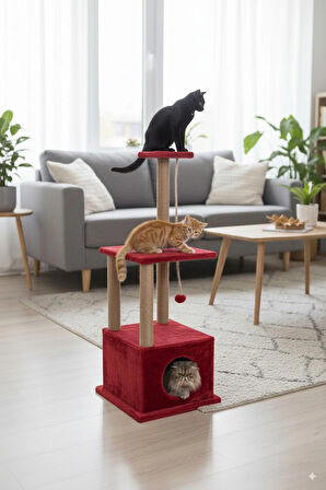 Catoys Kedi Evi Ve Tırmalaması 2 Katlı Kırmızı