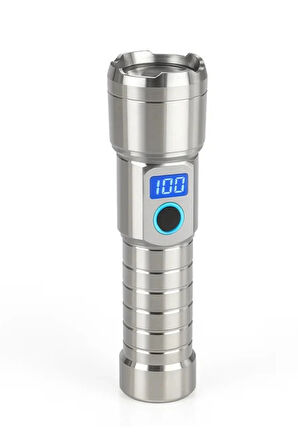 Hepu HP-M06 500Mt Menzilli LED Metal Fener Powerbank Özellikli Zoom Odaklı Dijital Ekranlı USB Giriş Çıkışlı