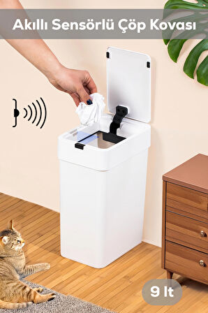 Porsima Me-06 Hareket Sensörlü Sessiz Kapatma Çöp Kutusu Banyo Mutfak Çöp Kovası Kapaklı Banyo Çöp Kovası 2 adet AA Pil 9LT