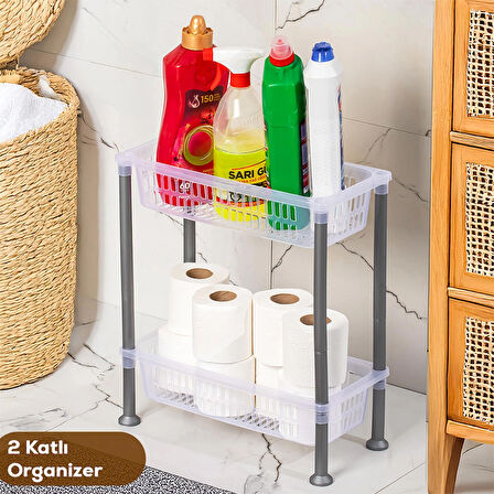 Porsima 5157 2 Katlı Raf - Çok Amaçlı 2 Katlı Evye Altı Düzenleyici Dolap Içi Tezgah Altı Organizer
