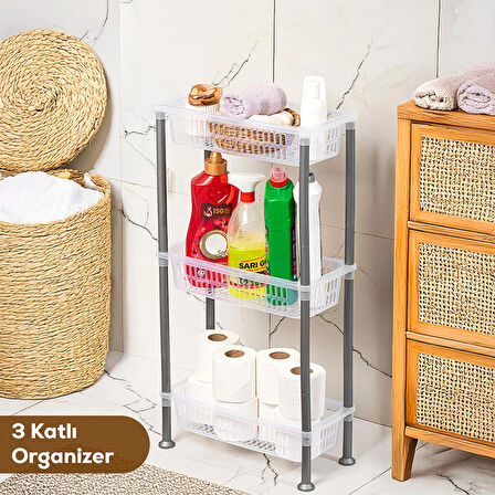 Porsima 5197 3 Katlı Raf - Çok Amaçlı 3 Katlı Evye Altı Düzenleyici Dolap Içi Tezgah Altı Organizer