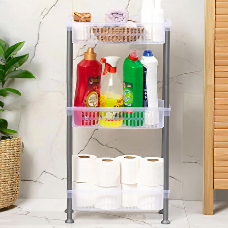 Porsima 5197 3 Katlı Raf - Çok Amaçlı 3 Katlı Evye Altı Düzenleyici Dolap Içi Tezgah Altı Organizer