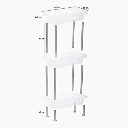 Porsima 5197 3 Katlı Raf - Çok Amaçlı 3 Katlı Evye Altı Düzenleyici Dolap Içi Tezgah Altı Organizer