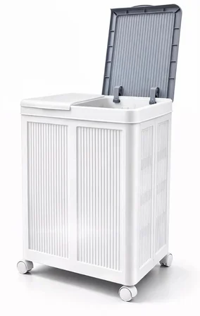 100 Litre Dev Kapasiteli, Tekerlekli ve Katlanabilir Çift Bölmeli Çamaşır Sepeti