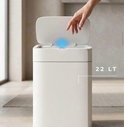 Sensörlü Çöp Kovası 22 Litre | Kızılötesi Sensörlü Otomatik Kapak | Sessiz & Antibakteriyel |