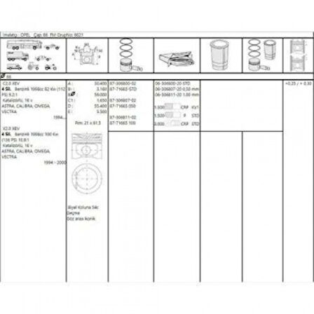 Opel Motor Segman C20ne X20xev 2.0 8v 2.0 16v Vectra A Vectra B 86.00mm Std (1.5x1.5x3.0) - Akd 222-3535-00