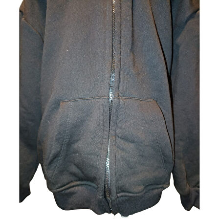 Erkek Çocuk Siyah Kapüşonlu Fermuarlı Baskısız Sweatshirt