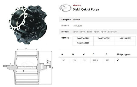 Mercedes Truck Dingil Poryası Arka Teker Mercedes  Axor Çekici 1840 / 1848 / 2528 / 3228 / 3240 / 2523 - Kurtsan Kp.01.03