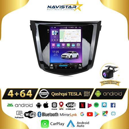 Nissan Qashqai Tesla 4GB + 64GB 2014-2017 Model Android 13 Kablosuz Carplay Navigasyon Multimedya Si