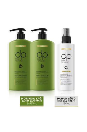 Şampuan Moringa Yağı 425 ml X 2 Adet & Sıvı Saç Bakım Kremi Pamuk Sütü 180 ml Set