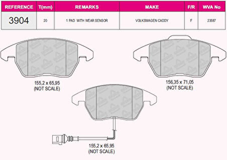 Vag On Fren Balatası Caddy 03> Golf V A3 Octavıa Touran Toledo 04> Passat Jetta 05> Fisli - Beser 3904
