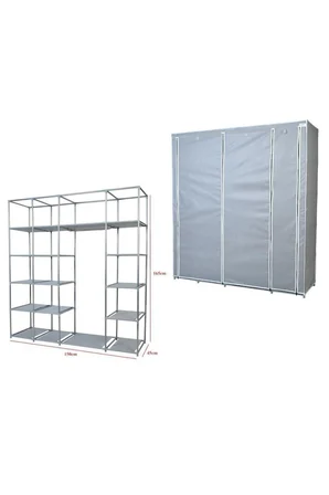 Missidea Çok Amaçlı Bez Dolap Metal İskeletli Askılı Raflı Gri 150x44x160 cm