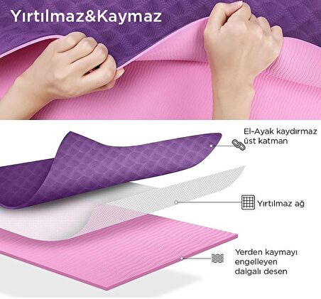 Gymo Hizalamalı 6mm TPE Yoga Matı Pilates Minderi Siyah