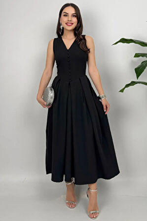 Nora Kadın Şık Ofis, Günlük ve Davet Siyah Elbise – Rahat ve Modern Tasarım