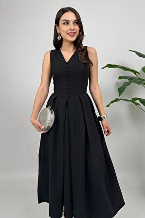 Nora Kadın Şık Ofis, Günlük ve Davet Siyah Elbise – Rahat ve Modern Tasarım