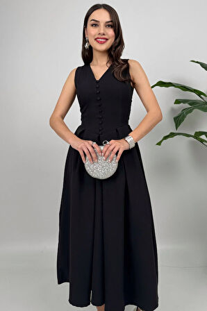 Nora Kadın Şık Ofis, Günlük ve Davet Siyah Elbise – Rahat ve Modern Tasarım