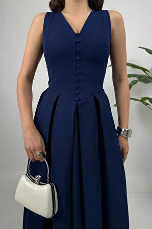 Nora Kadın Şık Ofis, Günlük ve Davet Lacivert Elbise – Rahat ve Modern Tasarım