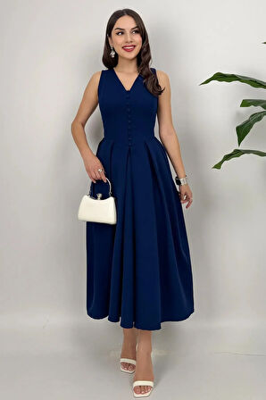 Nora Kadın Şık Ofis, Günlük ve Davet Lacivert Elbise – Rahat ve Modern Tasarım