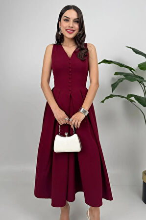 Nora Kadın Şık Ofis, Günlük ve Davet Bordo Elbise – Rahat ve Modern Tasarım