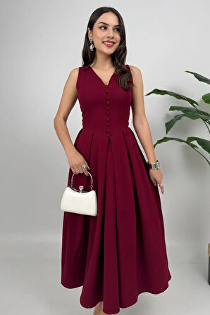 Nora Kadın Şık Ofis, Günlük ve Davet Bordo Elbise – Rahat ve Modern Tasarım