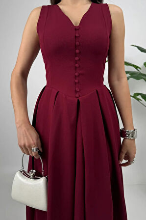 Nora Kadın Şık Ofis, Günlük ve Davet Bordo Elbise – Rahat ve Modern Tasarım