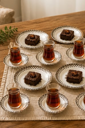 Porsima Yasemin Ahlat 18 Parça 6 Kişilik Otantik Desenli Porselen Pasta ve Çay Takımı Seti