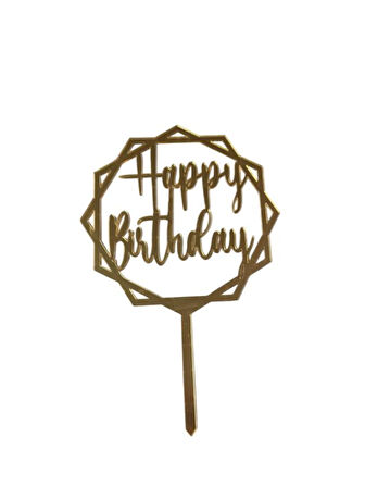 Happy Birthday Yazılı Çerçeveli Aynalı Pleksi Altın