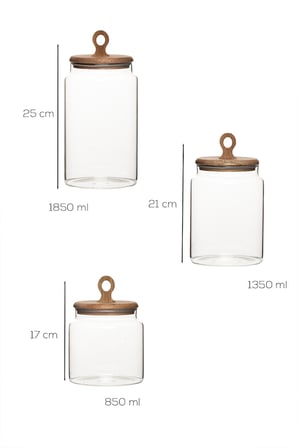 Porsima 4468 Handmade Vakum Kapaklı 3lü Cam Kavanoz Seti Vakum Kapaklı Saklama Düzenleme Kabı Seti