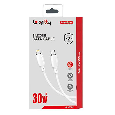 Gritty 30W Type-C to Lightning Şarj Kablosu 1 m Beyaz (GL-SC02)
