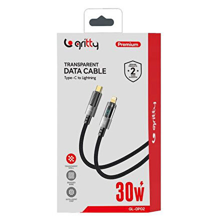 Gritty Dijital 30W Type-C to Lightning Örgülü Şarj Kablosu 1 m Siyah (GL-DP02)
